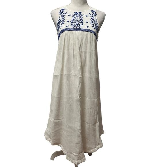 Tucker + Tate Girls XL Boho Sleeveless Maxi Dress White Blue Embroidered Keyhole - Picture 1 of 8